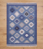 Blue Handloom Kilim Rug Diamond Pattern