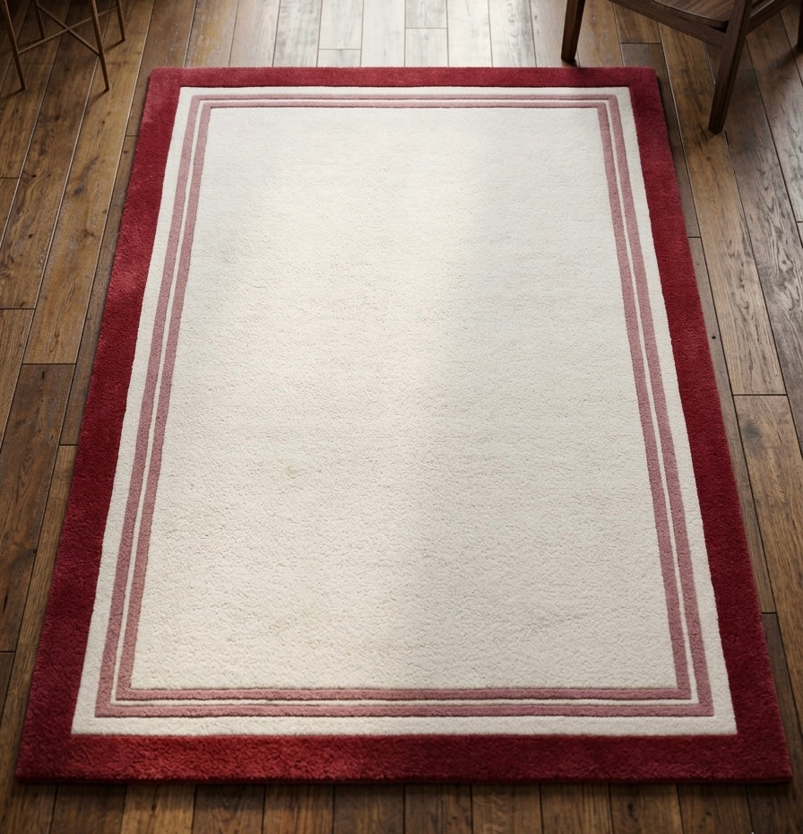 Linear Border Rug in Rose & Cream Handtufted Rugs