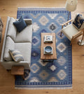Blue Handloom Kilim Rug Diamond Pattern