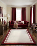 Linear Border Rug in Rose & Cream Handtufted Rugs