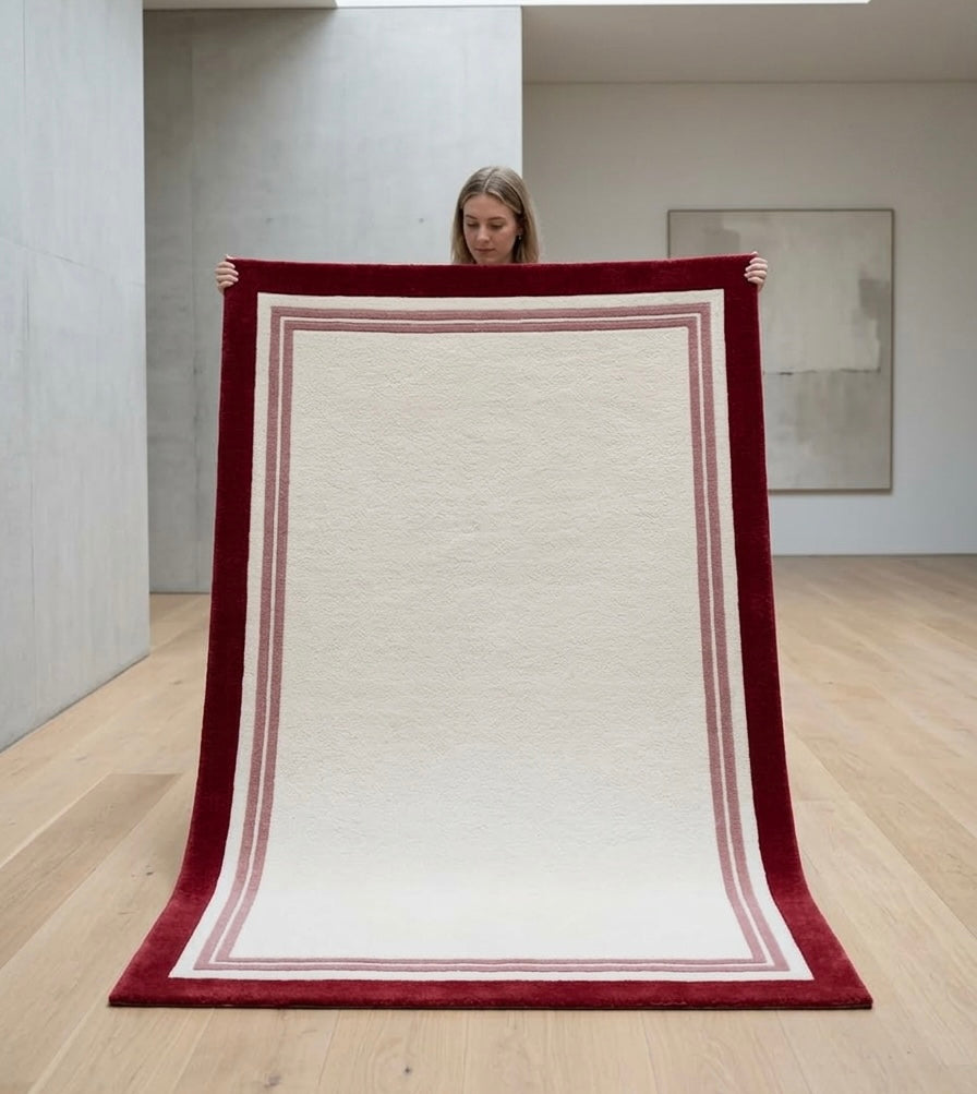 Linear Border Rug in Rose & Cream Handtufted Rugs