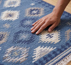 Blue Handloom Kilim Rug Diamond Pattern