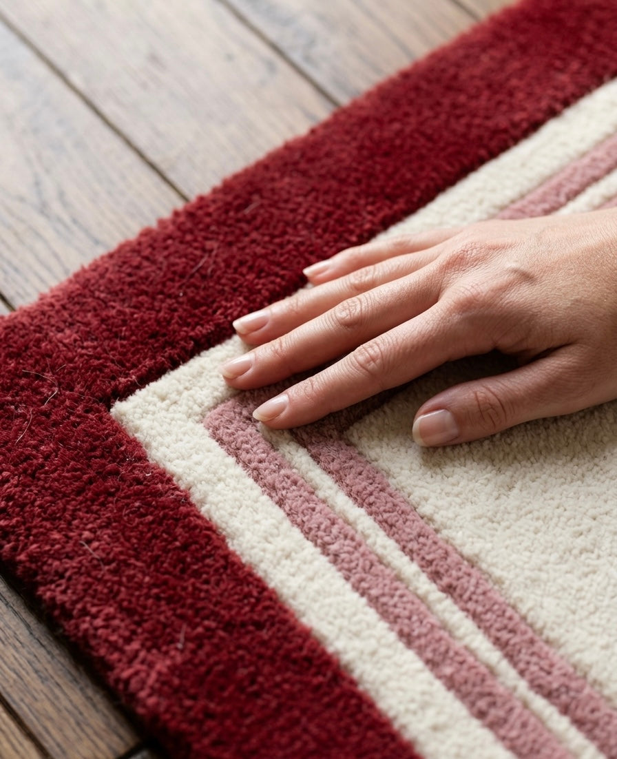Linear Border Rug in Rose & Cream Handtufted Rugs