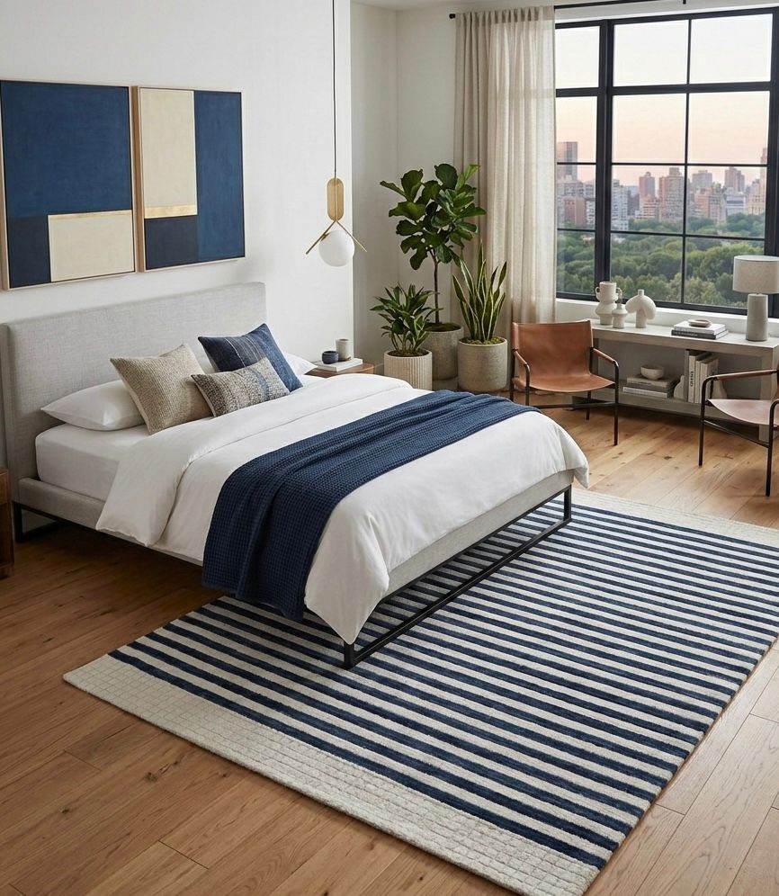 Nautical Navy Striped Handtufted Rugs