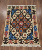 Geometric Earth-Tone Kilim Area Rug