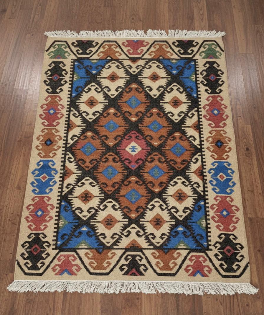 Geometric Earth-Tone Kilim Area Rug