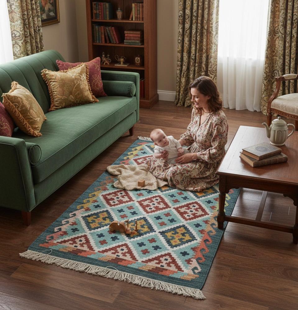 Earth Tone Lattice Kilim Rugs