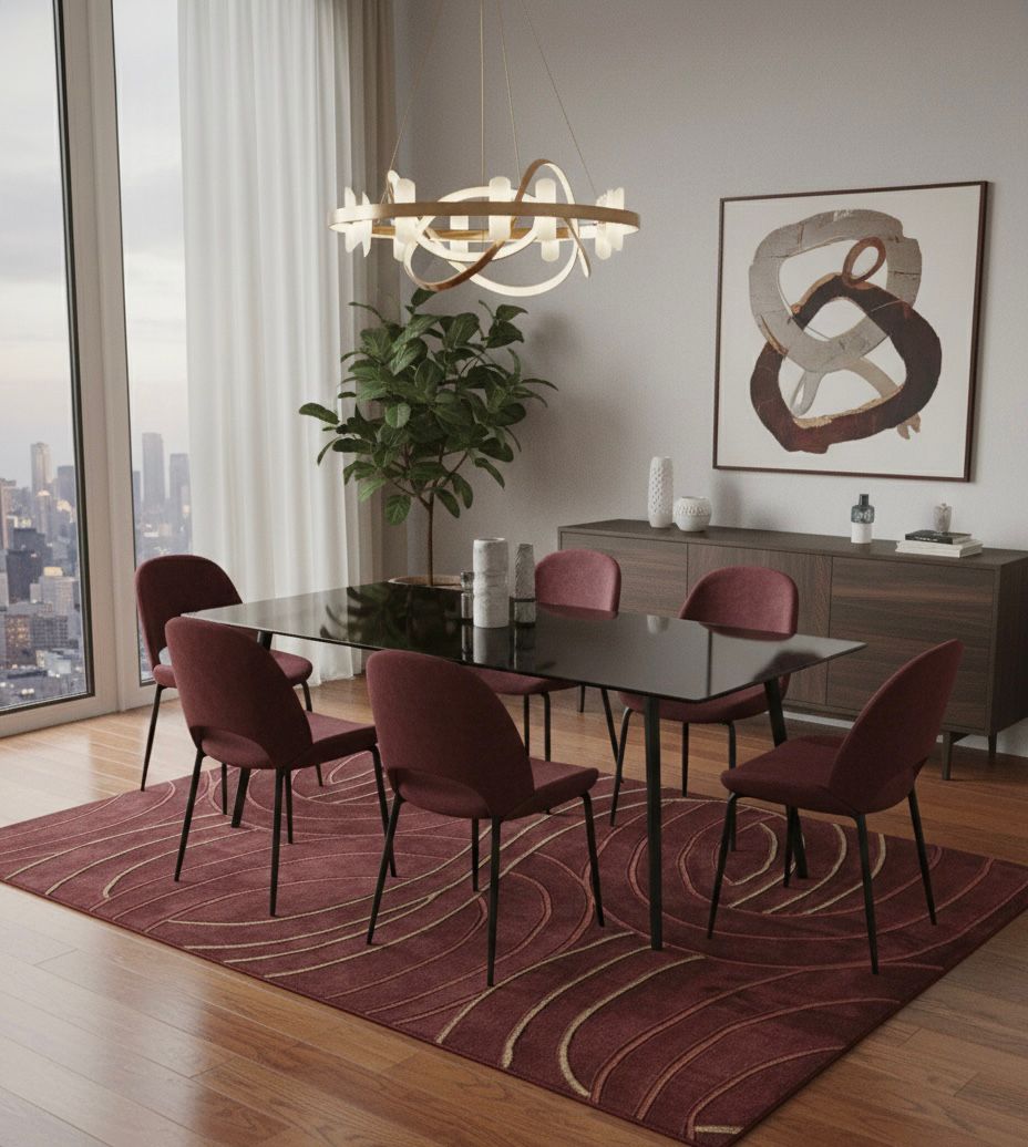 Abstract Swirls in Burgundy Handtufted Rugs