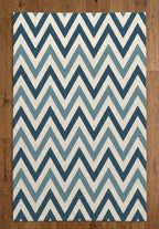 Blue and Cream Chevron Handtufted Rugs