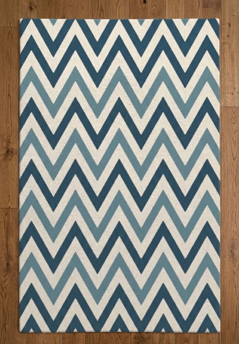 Blue and Cream Chevron Handtufted Rugs