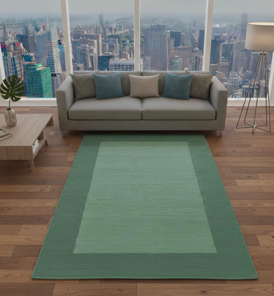Modern Sage Green Bordered Rug.