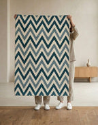 Blue and Cream Chevron Handtufted Rugs