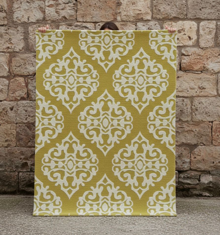 Citron Damask Hand-Tufted Area Rug