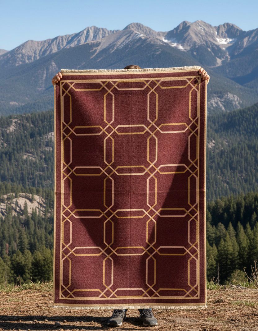 Burgundy Geometric Trellis Dhurrie Rugs
