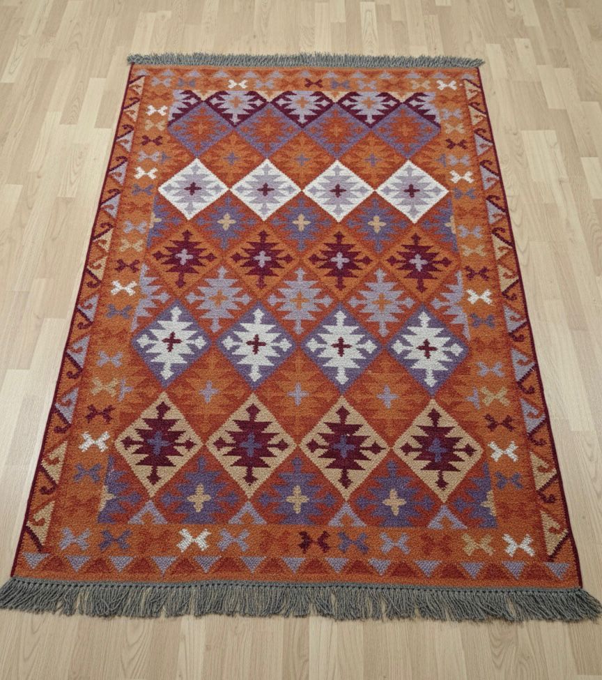 Vibrant Geometric Diamond Kilim Rug