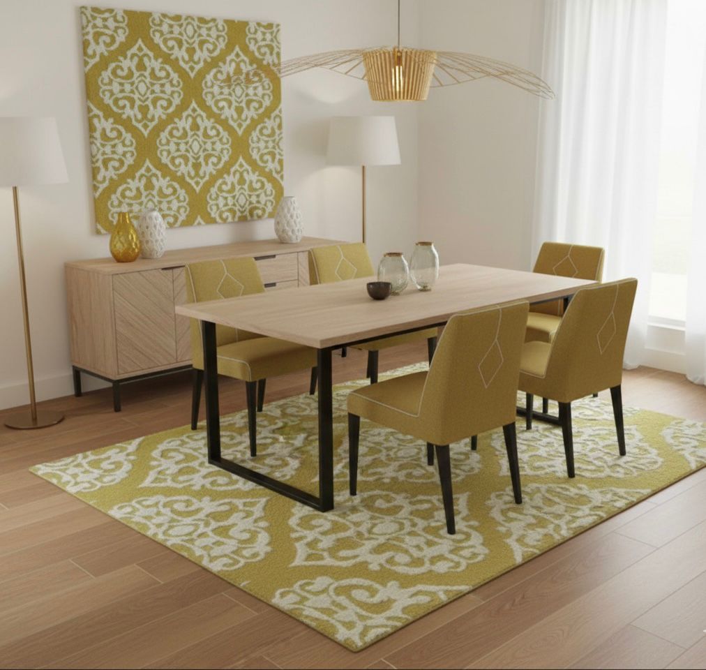 Citron Damask Hand-Tufted Area Rug