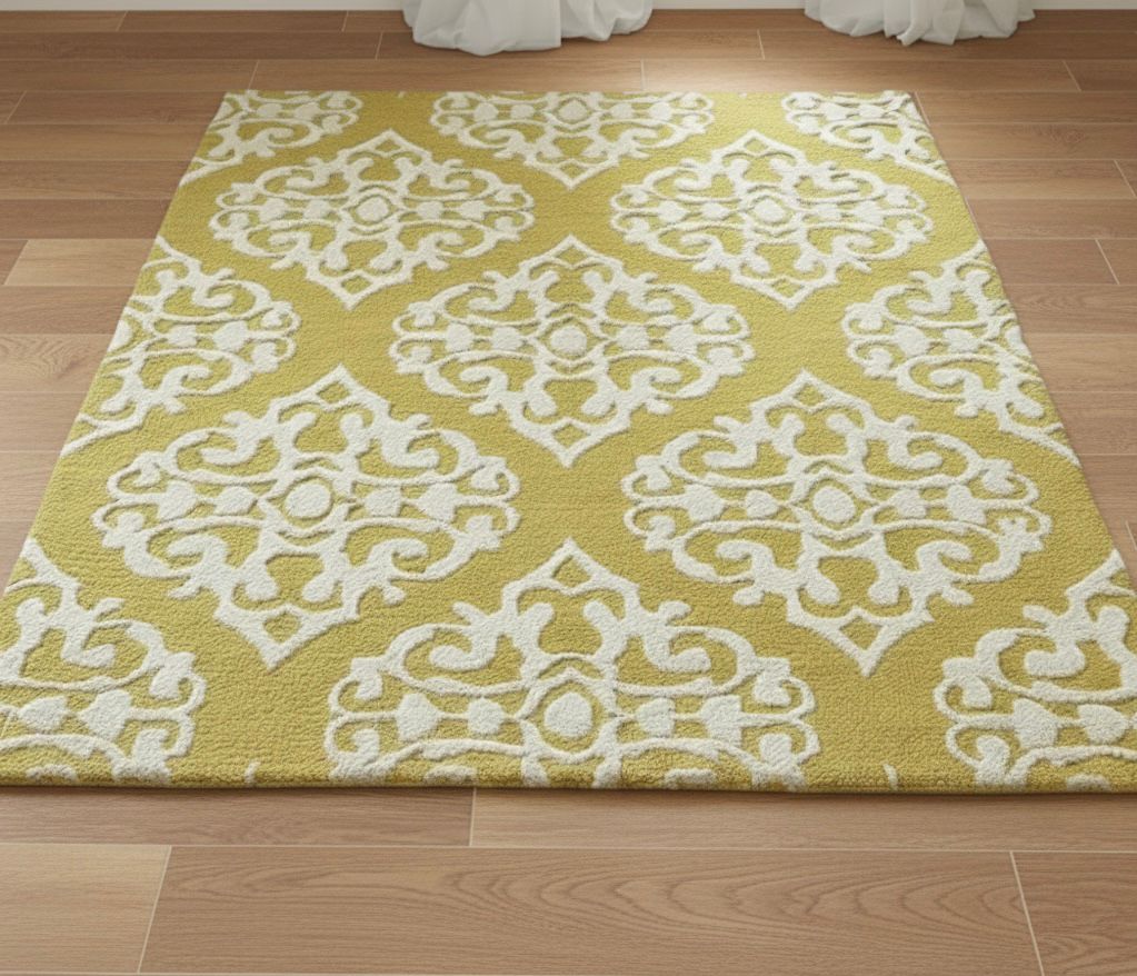 Citron Damask Hand-Tufted Area Rug