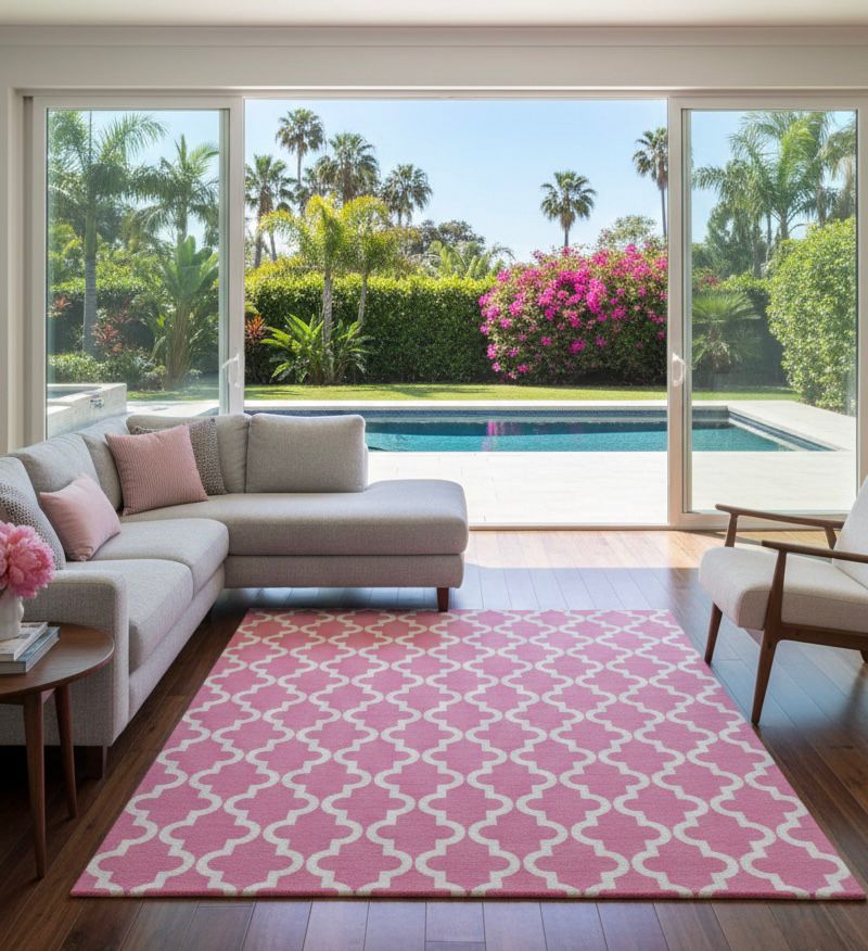 Pink Trellis Pattern Handtufted Rugs
