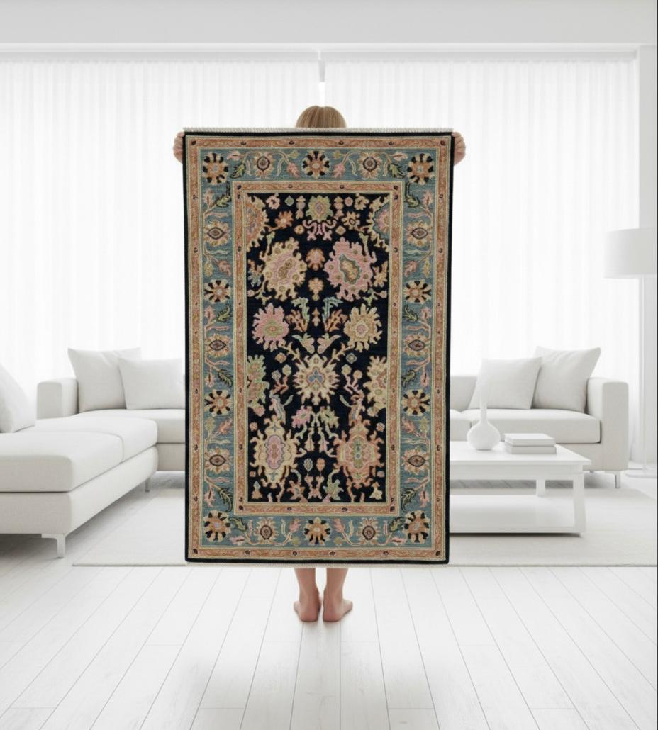 Navy and Pastel Floral Handknotted Rugs